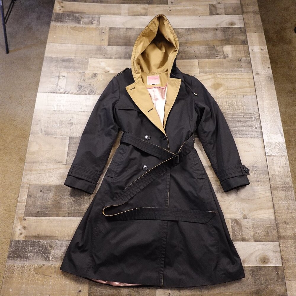 Kate Spade‎ New York Hooded Trench Coat Women’s 8 Black Belted